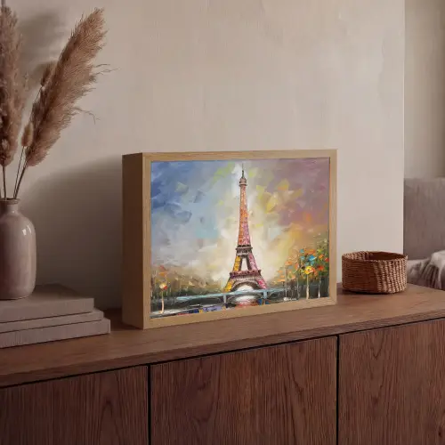 Eiffeltoren - Schilderij - Olieverf - Parijs Light Box met batterij (Wandlamp) middel -sfeer2