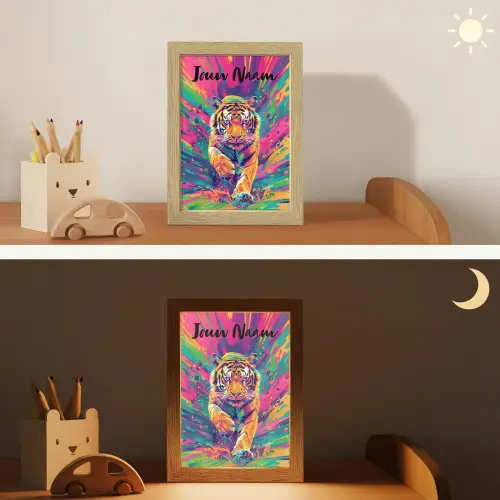 Tijger  - Wilde dieren - Kleurrijk - Verflook Light Box met kabel (Kinderlampje) klein -sfeer3_kind