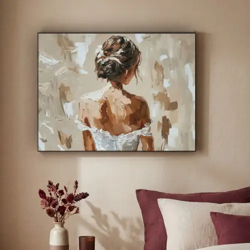 Vrouw - Verf - Abstract - Beige - Modern Textielframe zwart klein -sfeer1