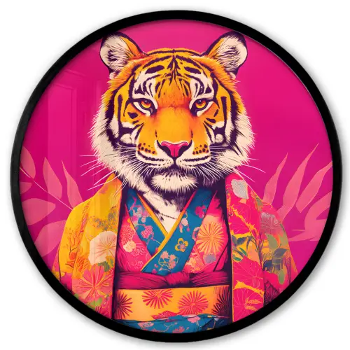 Tijger - Kimono - Planten - Roze Fotolijst rond zonder passe partout klein -3d