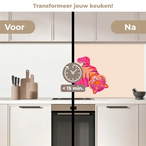 Tijger - Roze - Oranje keuken achterwand 2 middel -voor-na2_NL
