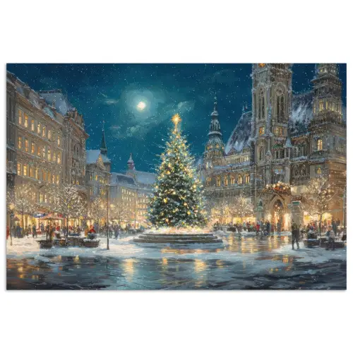 Kerstnacht - Stadsplein - Meerkleurig poster papier klein -3d