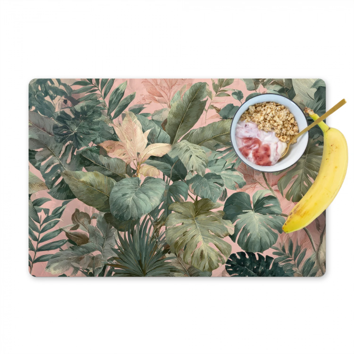 Compositie van bladeren - Groen - Roze Placemat vinyl groot -zzzproduct_Kitchenyeah-website