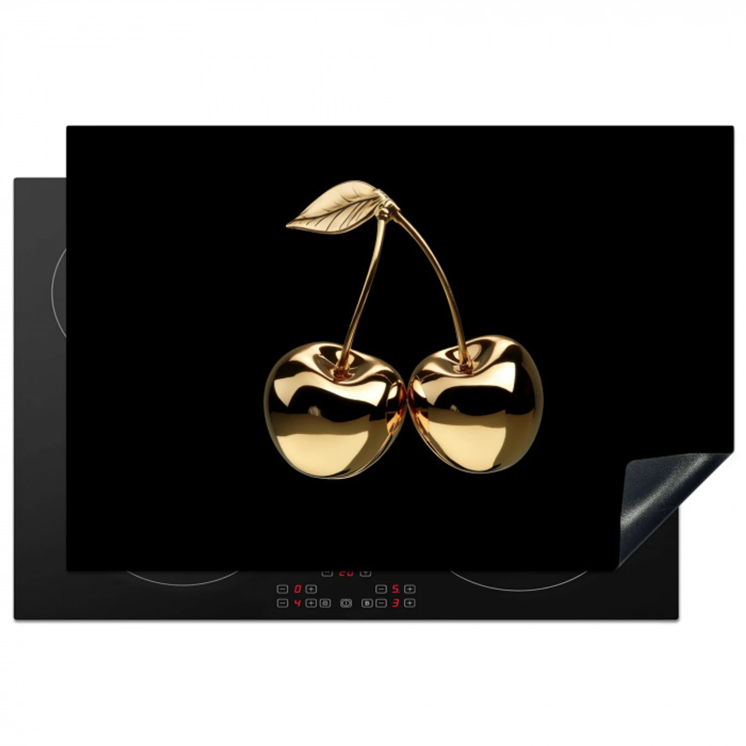 Kersen - Zwart - Goud - Chrome Inductie beschermer vinyl 3mm klein -3d