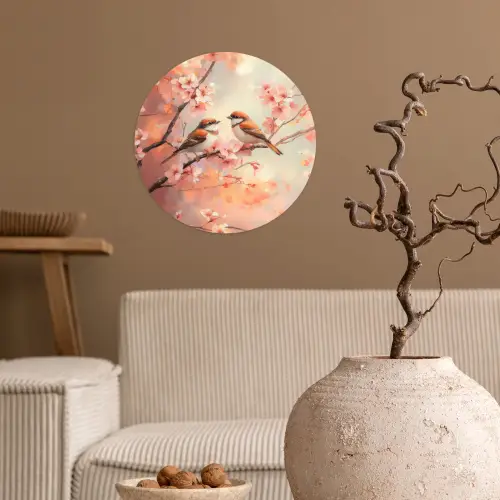 Vogels - Romantic - Bloesemtak Wandcirkel behangsticker klein -sfeer1