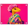 Hagedis - Bloemen - Roze - Kimono tuinposter los doek klein -3d