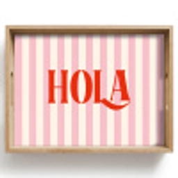 Hola - Quote -  Strepen - Pastel - Roze - Rood - Wit Dienblad Rechthoek middel -z3d_shopping