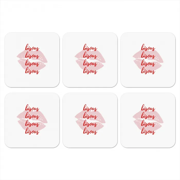 Bisous - Lip - Wit - Rood onderzetter kurk middel -3d