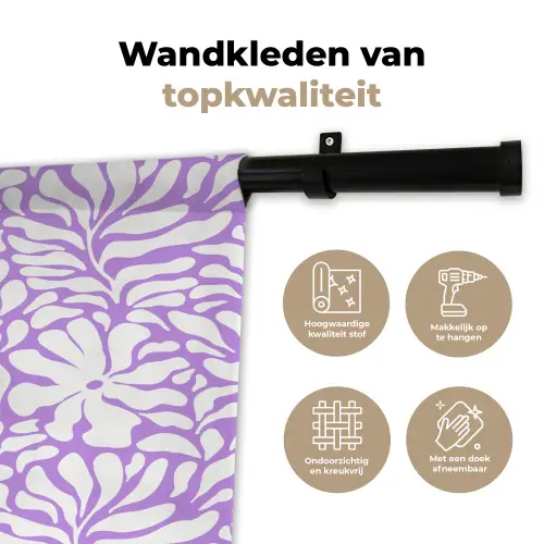 Paars - Wit - Bloemen Wandkleed katoen klein 269 -sfeer2