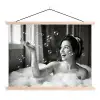 Bad - Bubbels - Zwart - Wit textielposter latten blank klein -3d