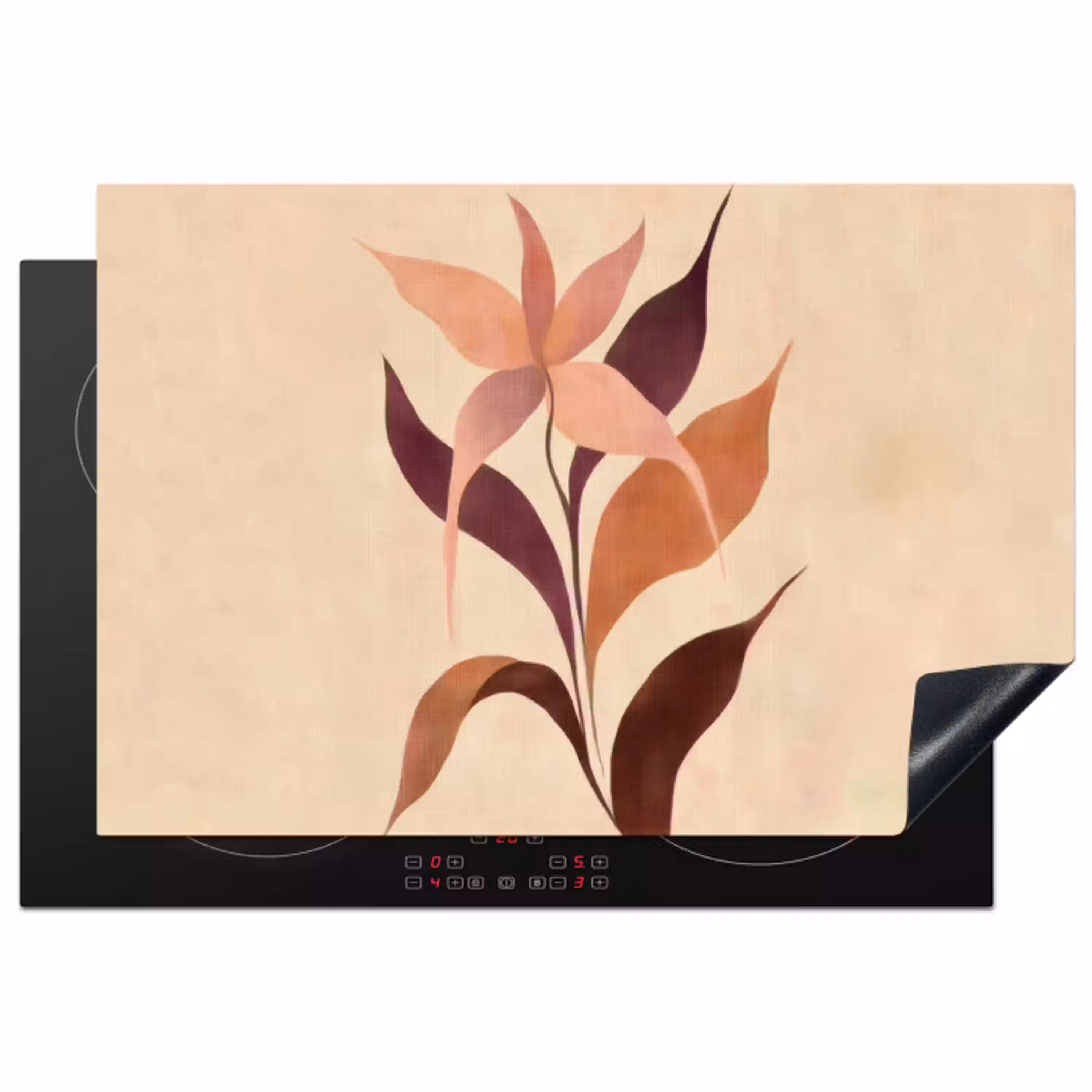 Minimalistisch - Bloem - Bladeren - Beige Inductie beschermer vinyl 3mm klein -3d