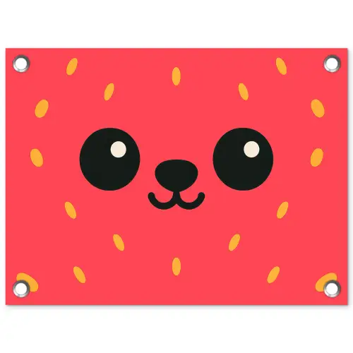 Kat - Aardbei - Cartoon tuinposter los doek klein -3d