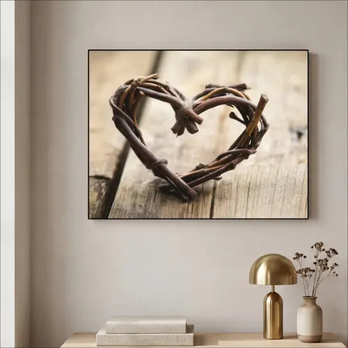 Hart - Hout - Natuur - Takken - Bruin Textielframe zwart klein -sfeer2