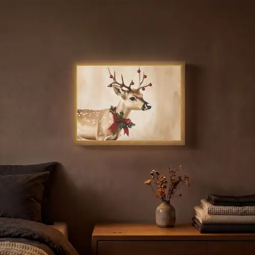 Gewei - Kerst - Rendier - Rood Light Box met batterij (Wandlamp) middel -sfeer4