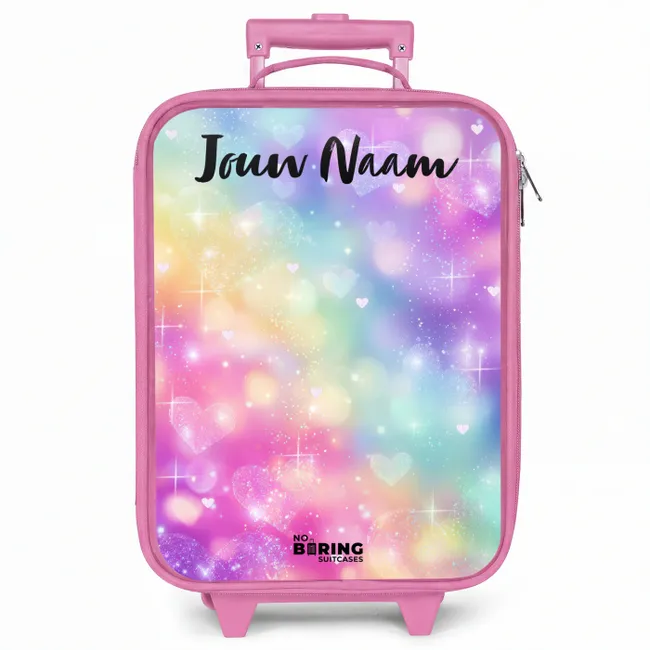 Kinderkoffer roze met naam - Licht - Regenboog - Hartjes