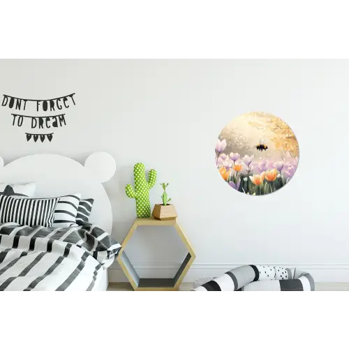 Viooltjes - bij - Zonlicht Wandcirkel aluminium klein -kinderkamer