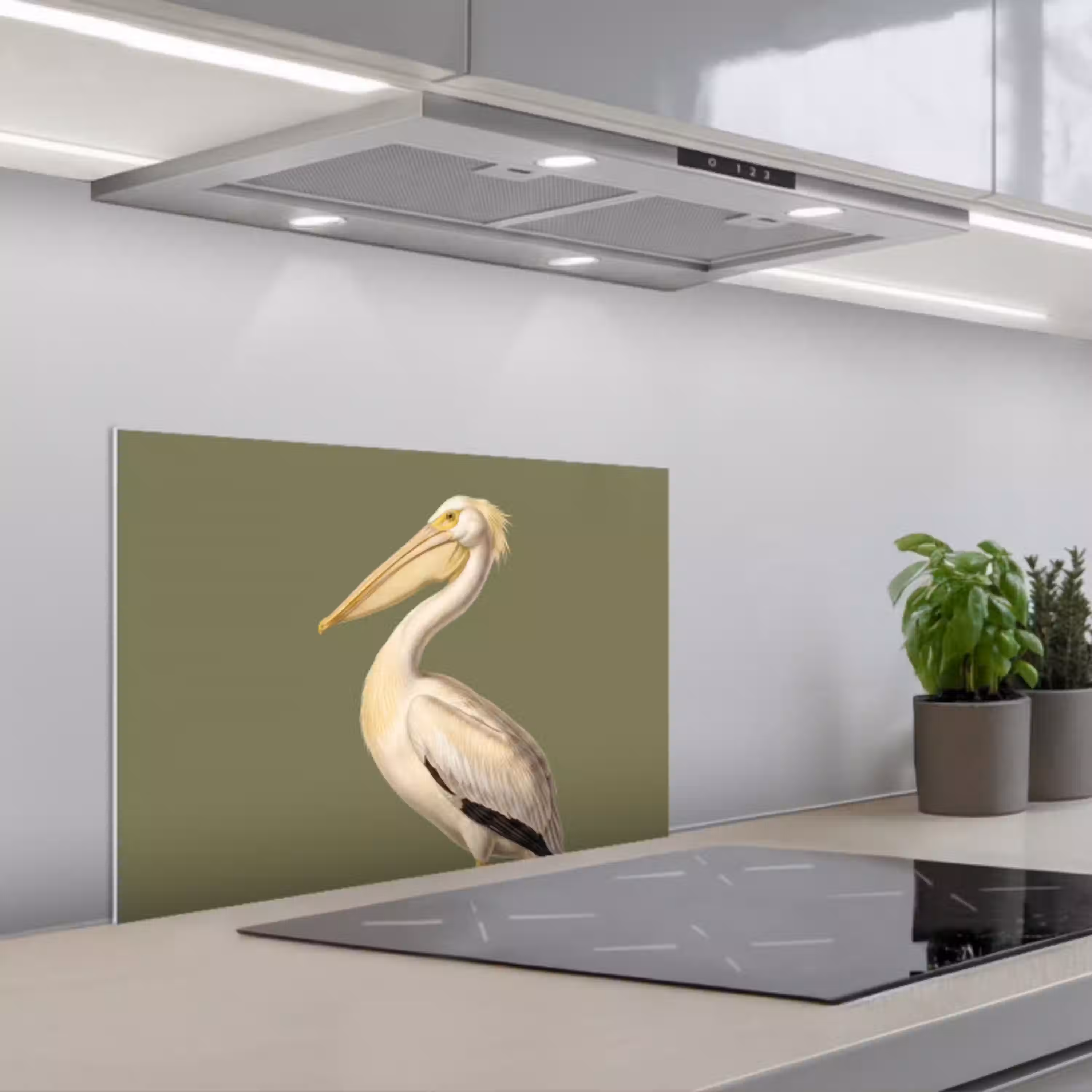 Pelikaan - Wit - Vogel - Klassiek - Natuur keuken achterwand spatscherm klein -3d_schuin