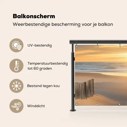 Strand - Duinen - Zonsondergang Balkonbeschermer Duitsland klein -specs_NL