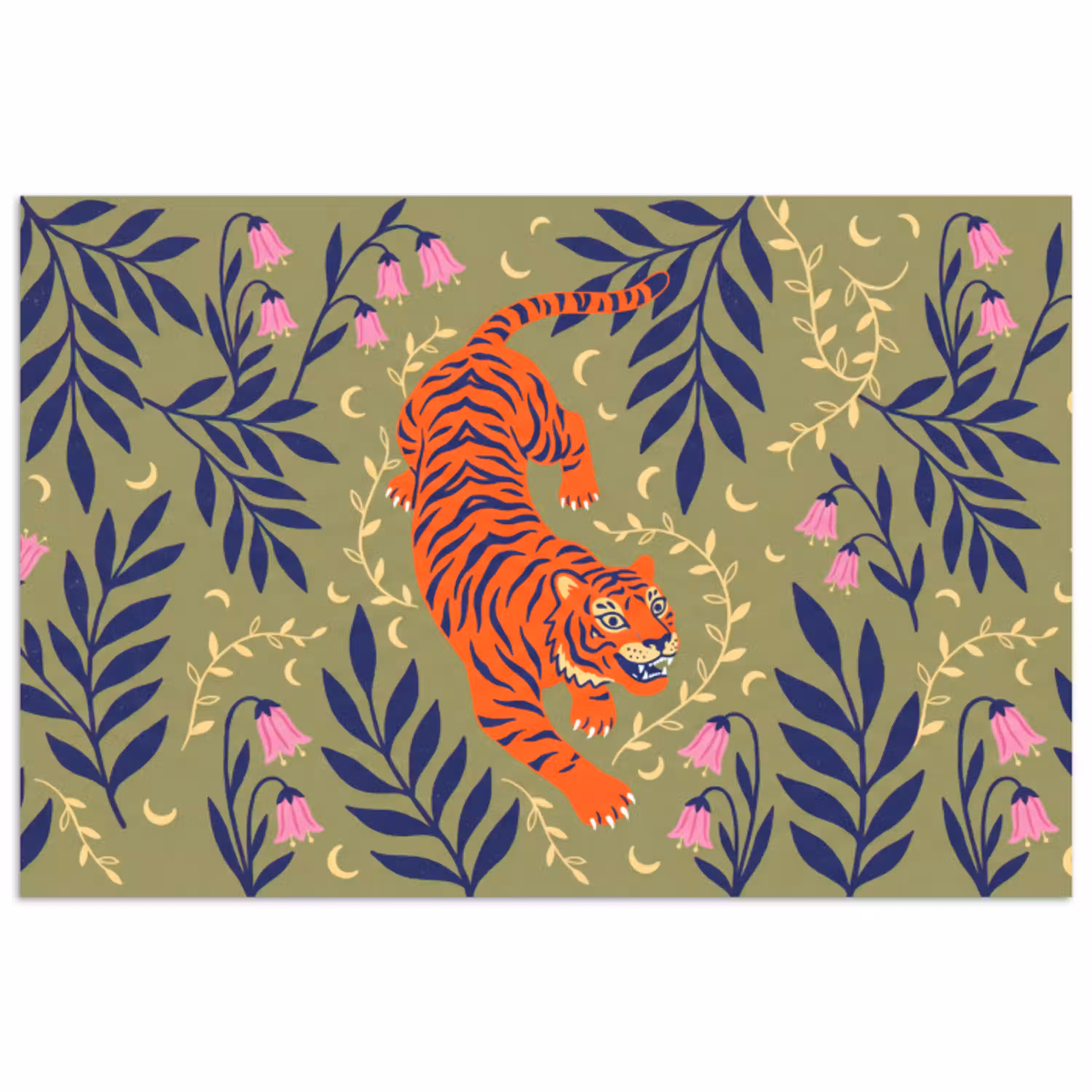 Tijger - Bladeren - Dieren - Illustratie - Oranje poster papier klein -3d
