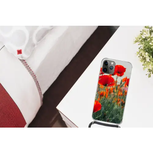 Klaproos - Bloemen - Wilde bloemen Hoesje iPhone 12 Pro met koord klein -kamer