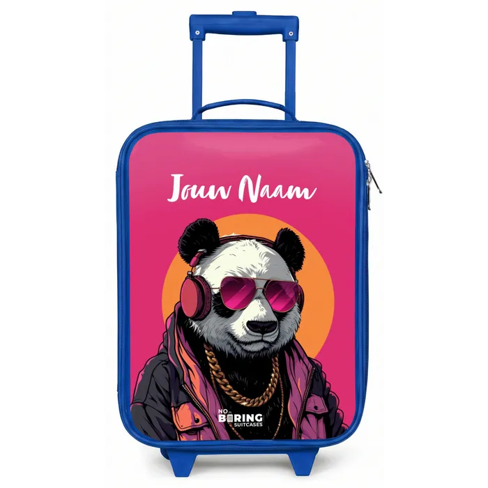 Panda met Koptelefoon, Zonnebril en Gouden Ketting Kinderkoffer - Blauw klein -zz3dotto