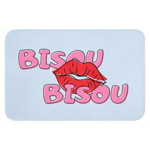 Bisou - Blauw - Roze - Lippen Badmat klein -3d
