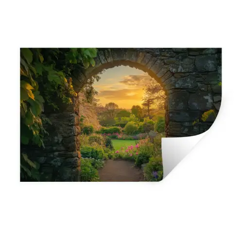 Poort - Planten - Zonsondergang Muursticker klein -3d