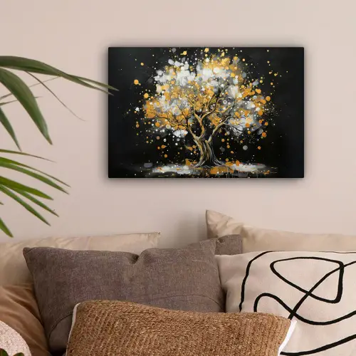 Boom - Zwart - Goud - Wit - Modern canvas 2cm klein -sfeer1