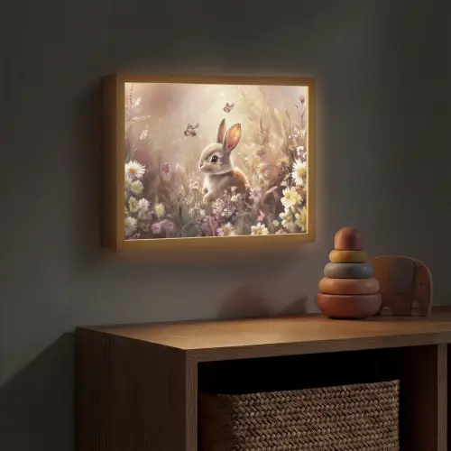 Konijntje - Bruin - Bloemen - Vlinders Light Box met batterij (Wandlamp kind) middel -sfeer5_kind