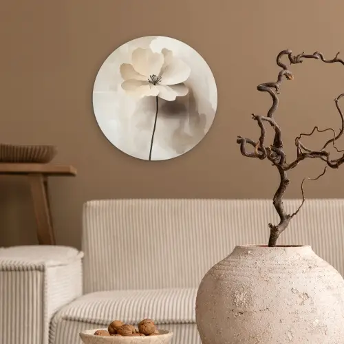 Bloem - Beige - Verf - Schaduw Wandcirkel plexiglas klein -sfeer1