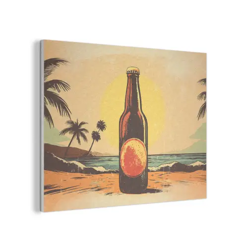 Bierfles - Zonsondergang - Palmbomen - Zee PET vilt klein -3d