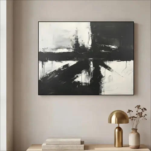 Modern - Zwart wit - Abstract - Kunst Textielframe zwart klein -sfeer2
