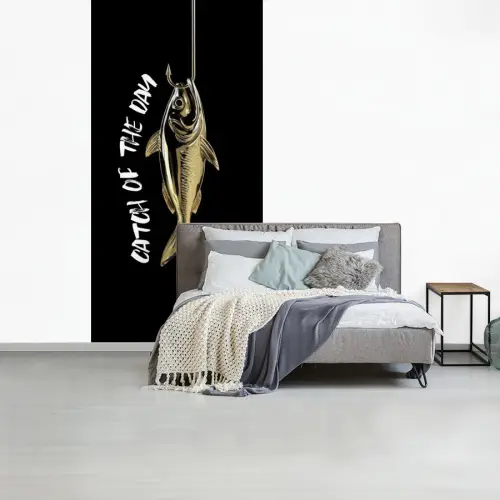 Vis - Zwart - Goud - Tekst fotobehang vinyl groot -slaapkamer