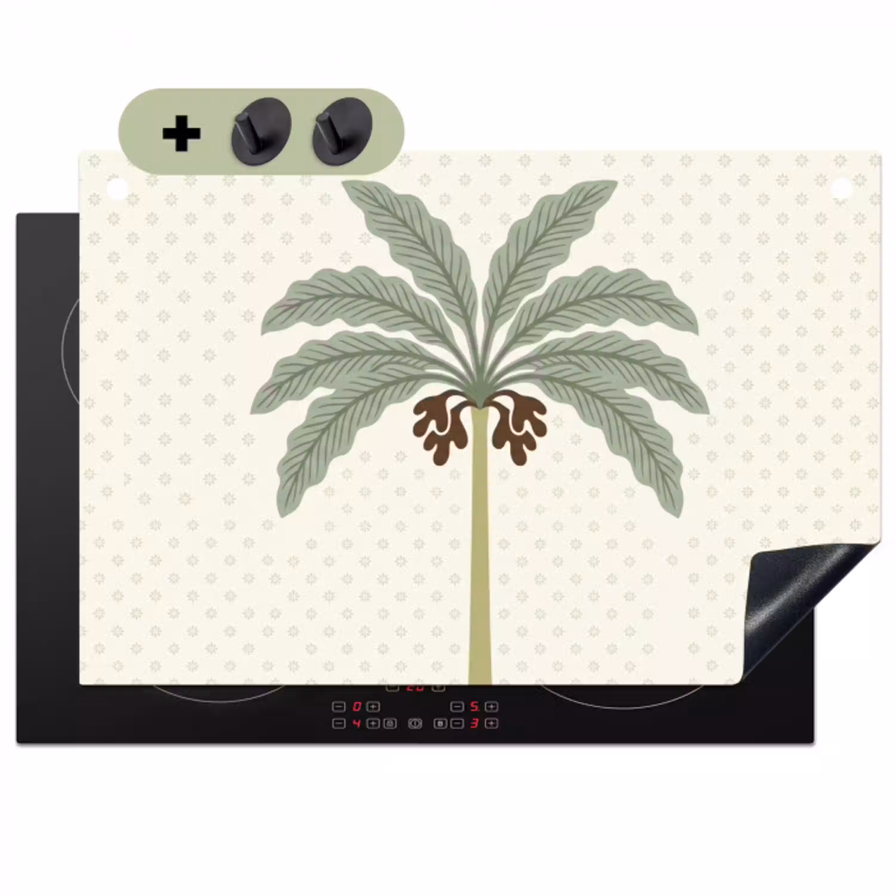 Boom - Bladeren - Groen - Decoratief - Beige Inductie beschemer met haakjes klein -3d