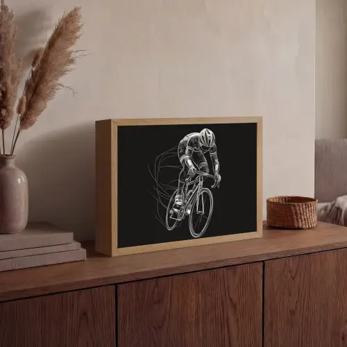 Lijntekening - Wit - Wielrennen - Snelheid Light Box met batterij (Wandlamp) middel -sfeer2