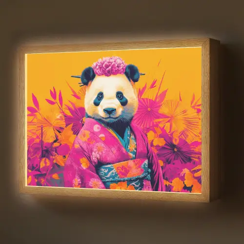 Kimono - Roze - Panda - Bloemenkroon Light Box met batterij (Wandlamp) middel -z3d_website