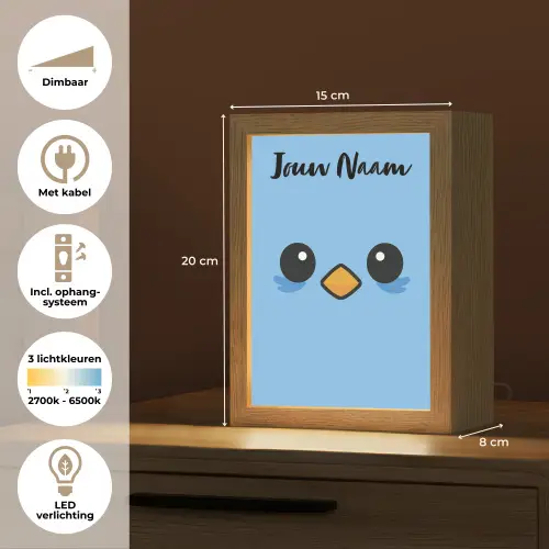 Vogel - Blauw - Gezicht Light Box met kabel (Kinderlampje) klein -USP_NL