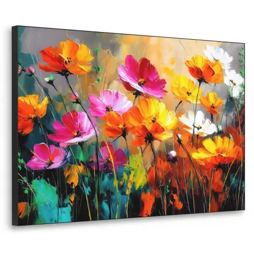 Felgekleurd - Bloemblaadjes - Abstract Textielframe - compleet frame klein -3d