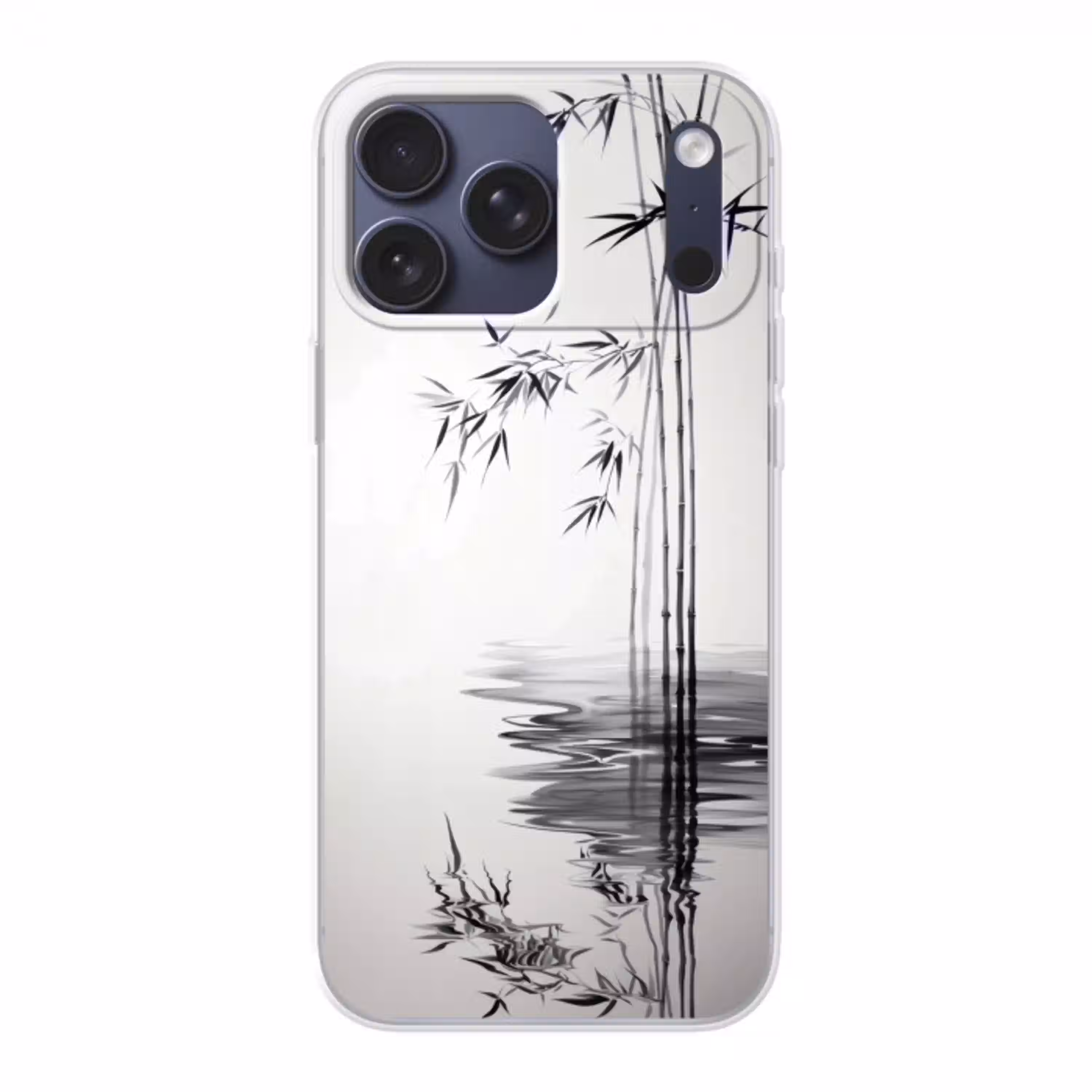 Bamboestammen - Water - Minimalistisch - Wit Telefoonhoesje iPhone 17 Pro Max klein -3d