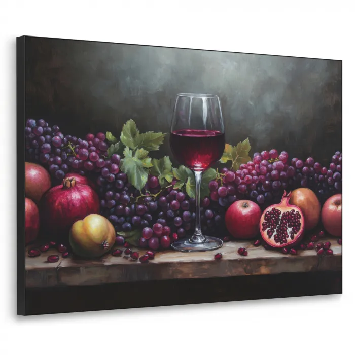 Wijn - Fruit - Stilleven Textielframe zwart klein -3d