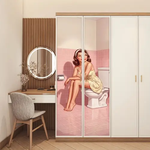 Roze - Retro - Vrouw deurposter klein -sfeer3
