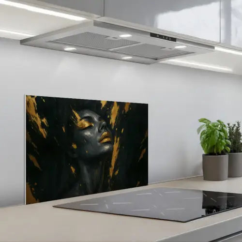 Gezicht - Vrouw - Verfspatten - Abstract keuken achterwand spatscherm klein -3d_schuin