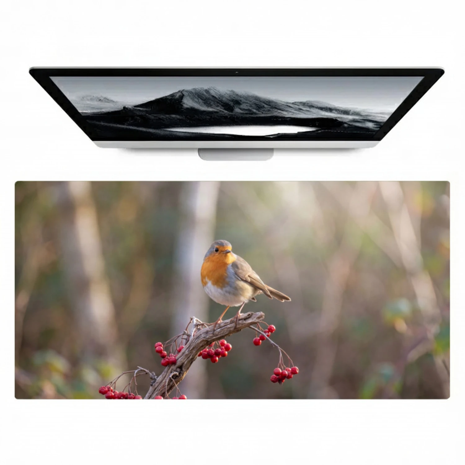 Roodborst - Tak - Bessen - Natuur Muismat XXL klein -zzz3d