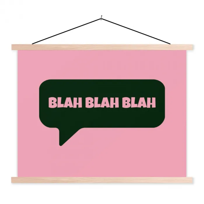 Roze - Tekstwolk - Groen - BLAH BLAH BLAH textielposter latten blank klein -3d