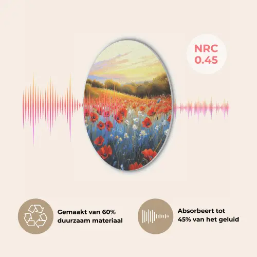 Klaproos - Bloemenveld - Kleurrijk Akoestische PET Vilt - Rond klein -USP_NL