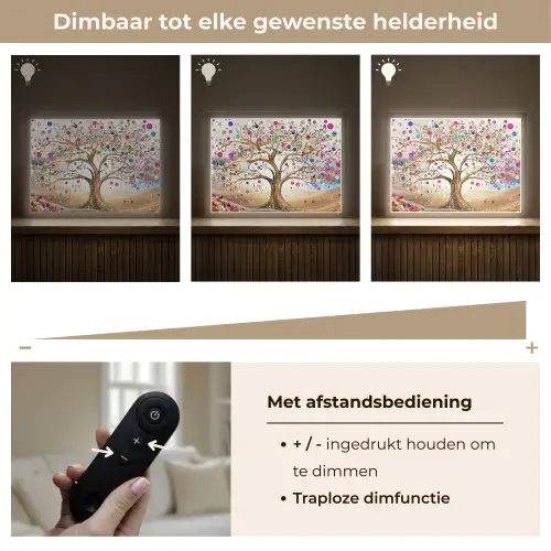 Levensboom - Goud - Kleurrijk - Abstract - Aesthetic Light Box met batterij (Wandlamp) middel -USP_dimbaarNL