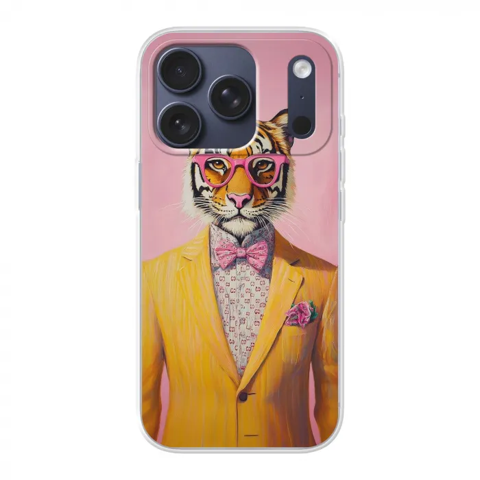 Tijger - Bril - Geel - Jasje Telefoonhoesje iPhone 17 Pro klein -3d