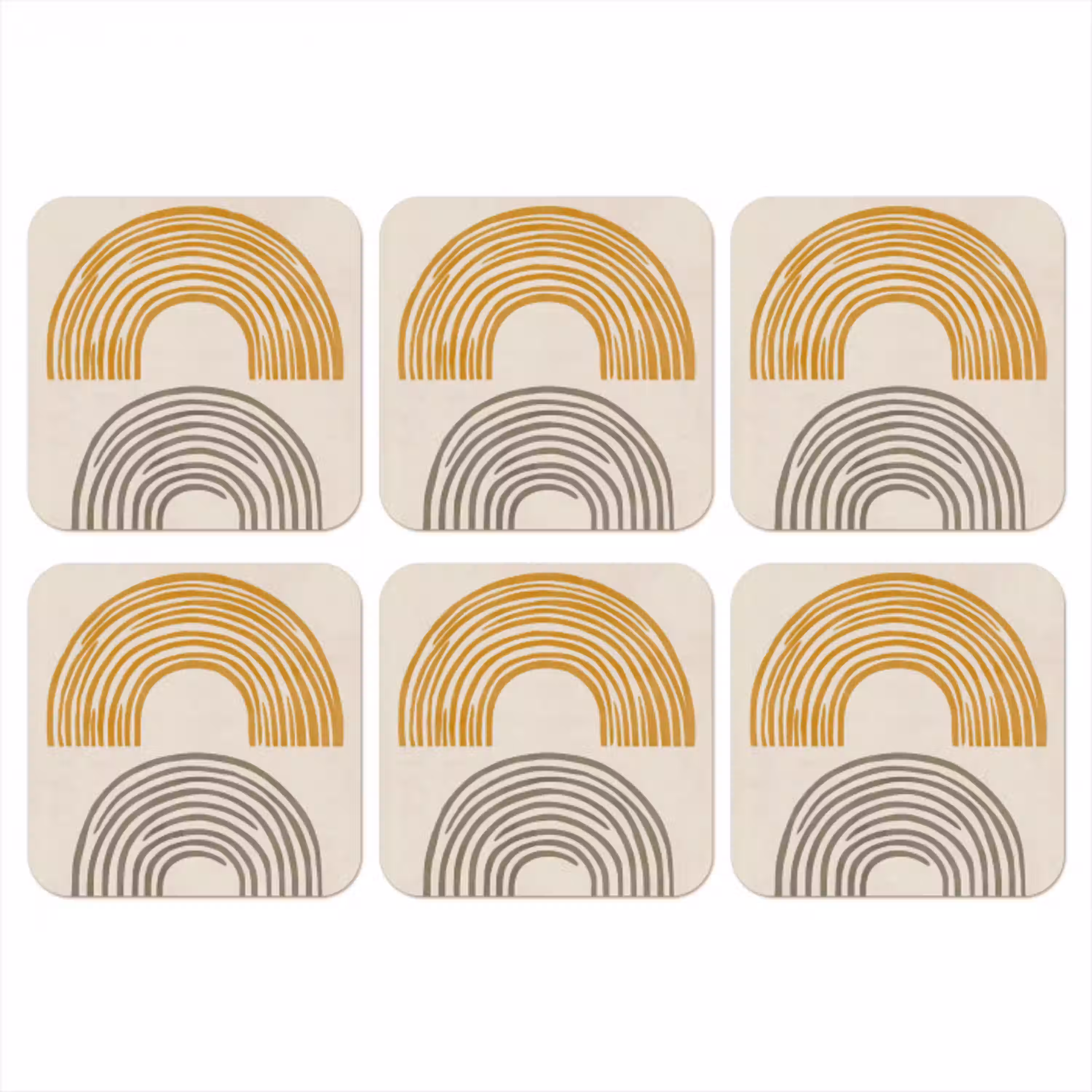 Bogen - Lijnen - Oranje - Minimalistisch onderzetter kurk middel -3d