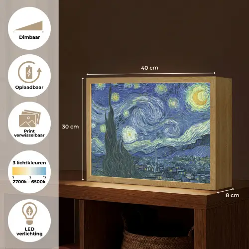 Sterrennacht - Schilderij - Oude meesters - Vincent van Gogh Light Box met batterij (Wandlamp) middel -USP_websiteoverzichtNL