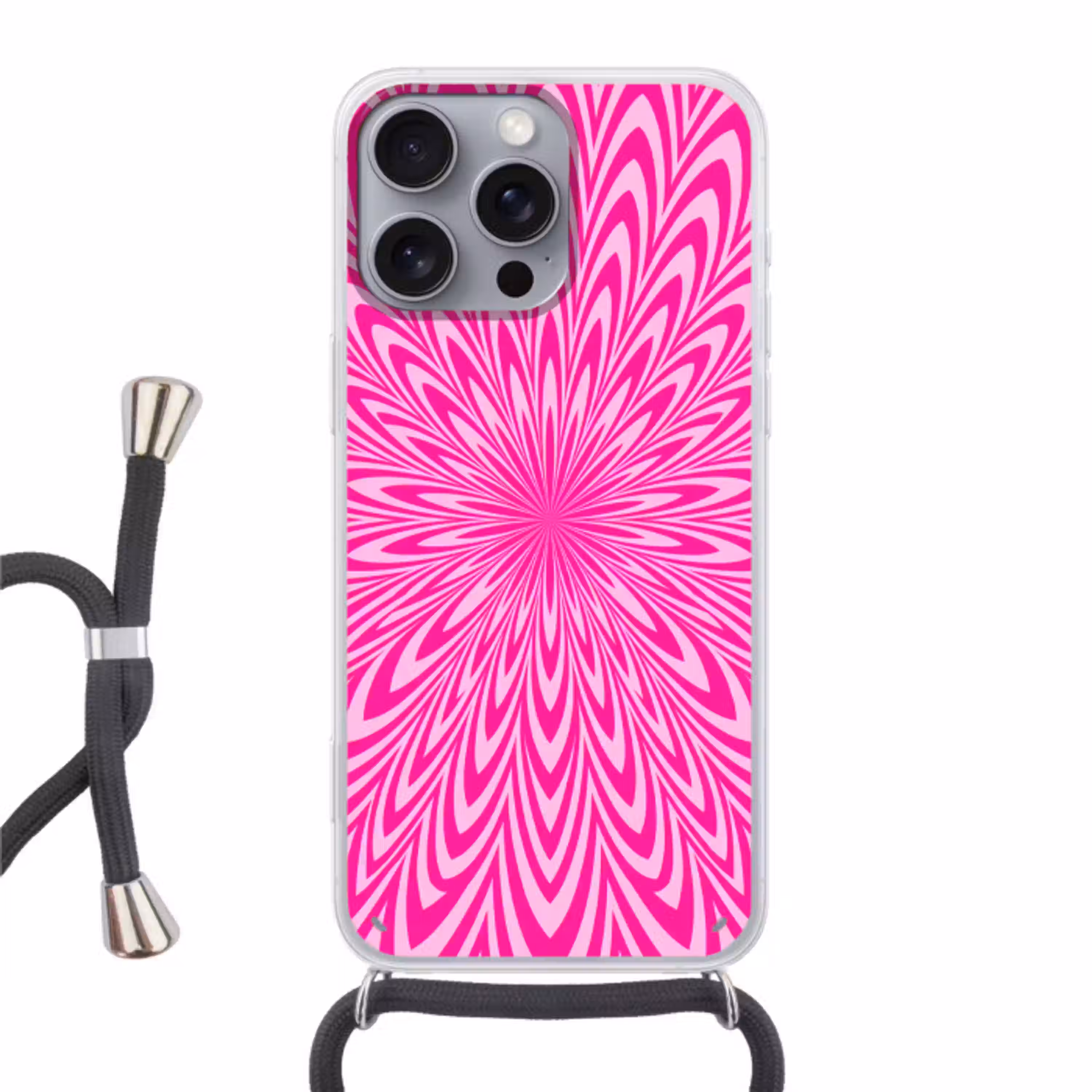 Patroon - Optisch - Roze Hoesje iPhone 16 Pro Max met koord klein -3d